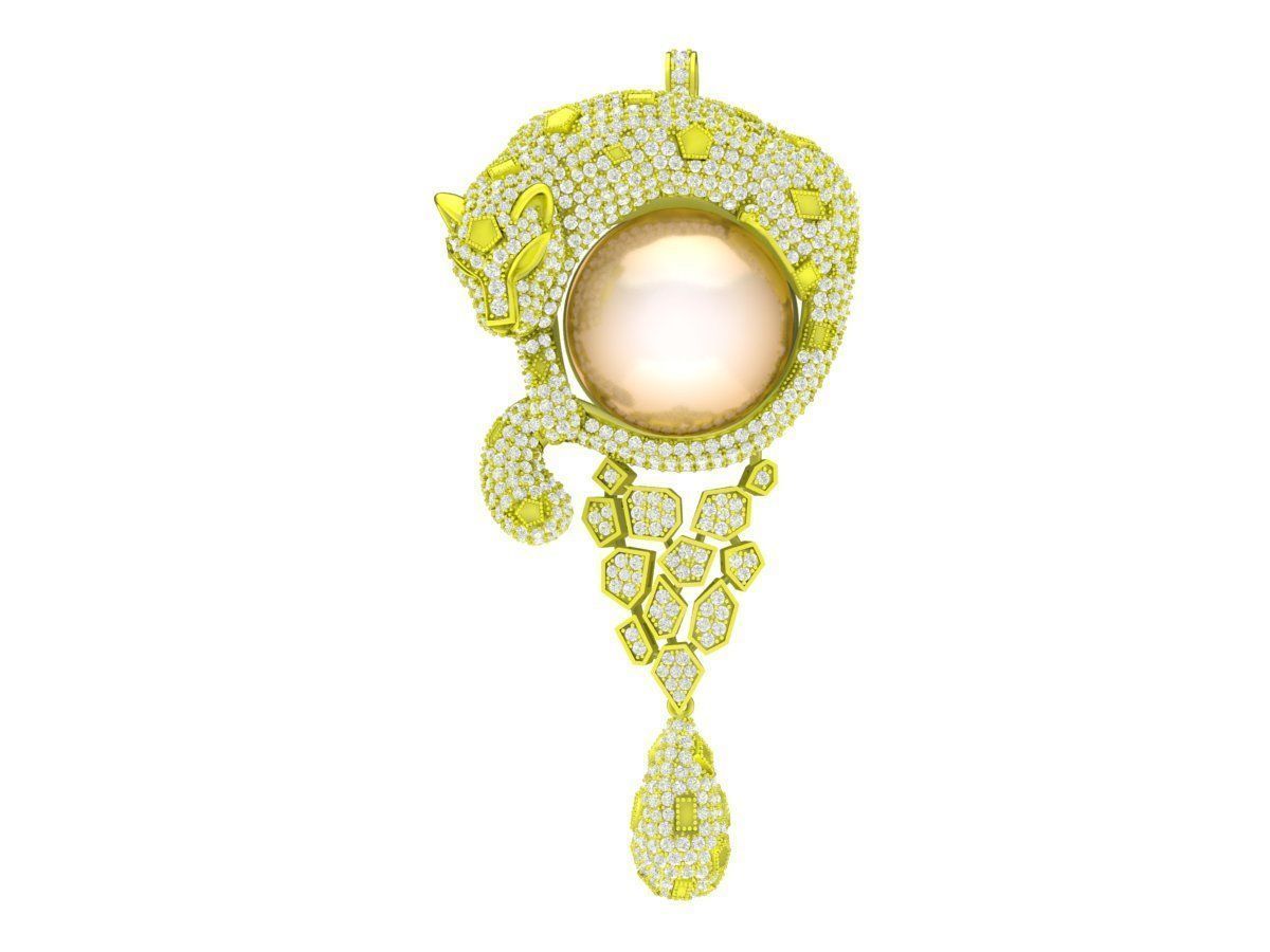 A7844 Luxury Diamond and Pearl Jaguar Pendant 3D Model 3D print model_2