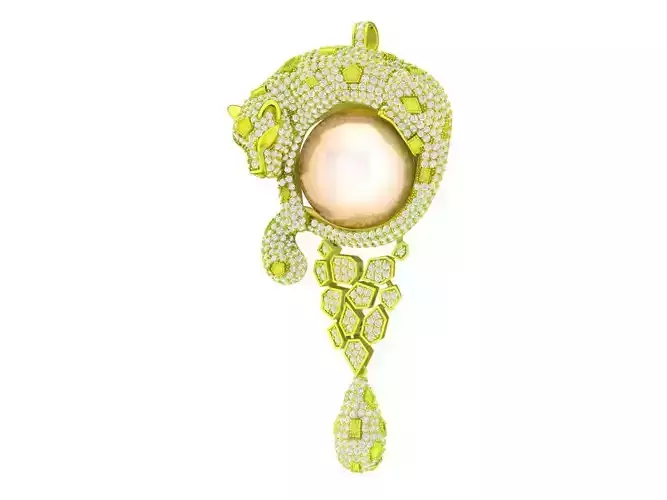A7844 Luxury Diamond and Pearl Jaguar Pendant 3D Model