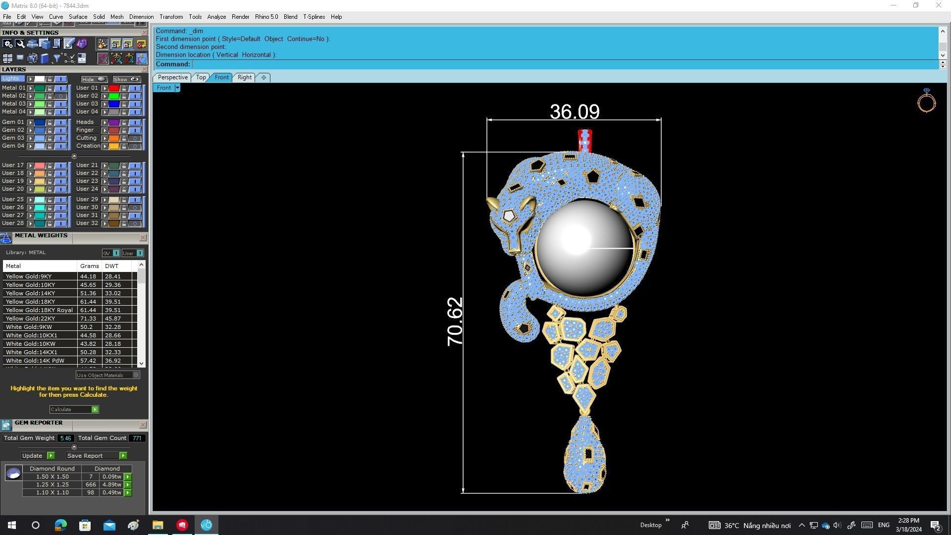 A7844 Luxury Diamond and Pearl Jaguar Pendant 3D Model 3D print model_6