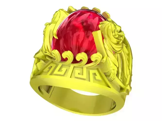 A7842 Oval Ruby Santa Muerte Ring 3D Model