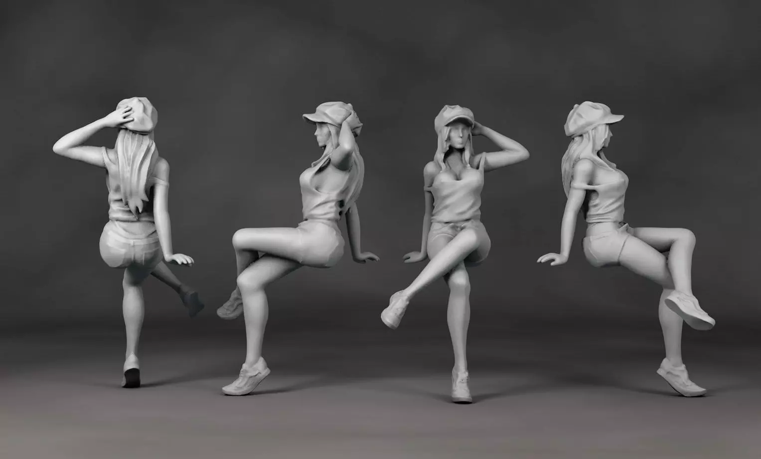 Girl Sitting wearing hat Action Figure 3D print model_0