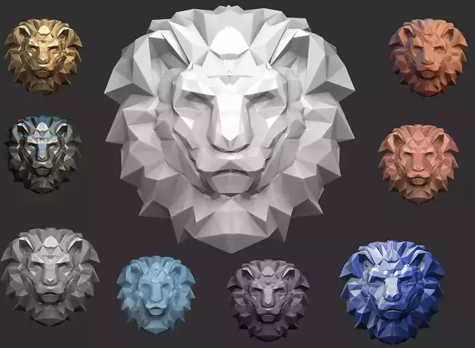 polygonal lion head 3D print model