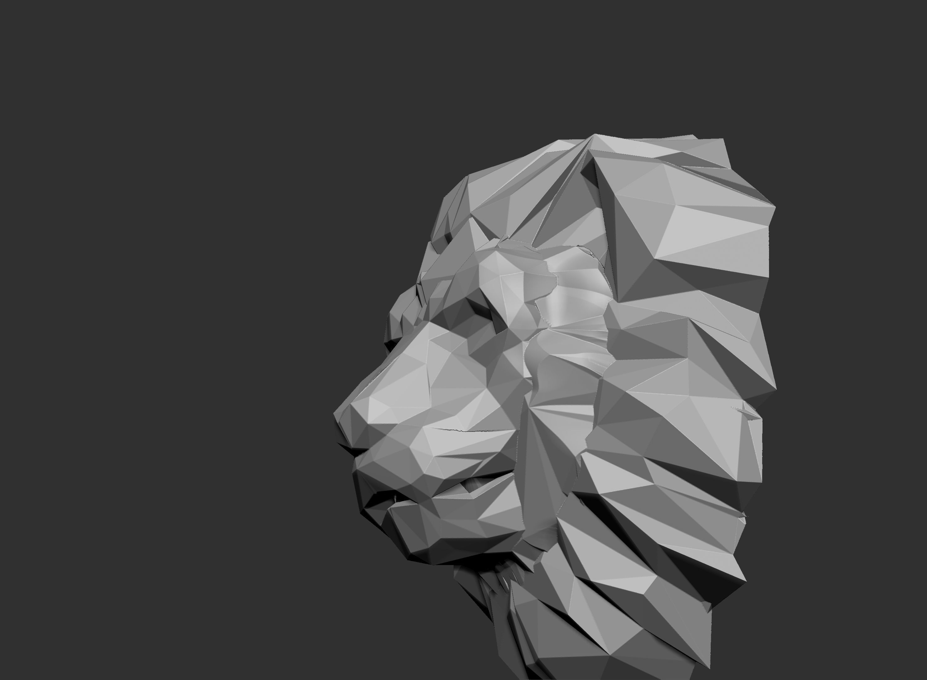 polygonal lion head 3D print model_3