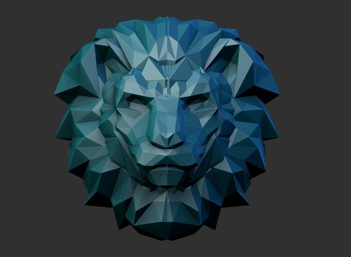 polygonal lion head 3D print model_4