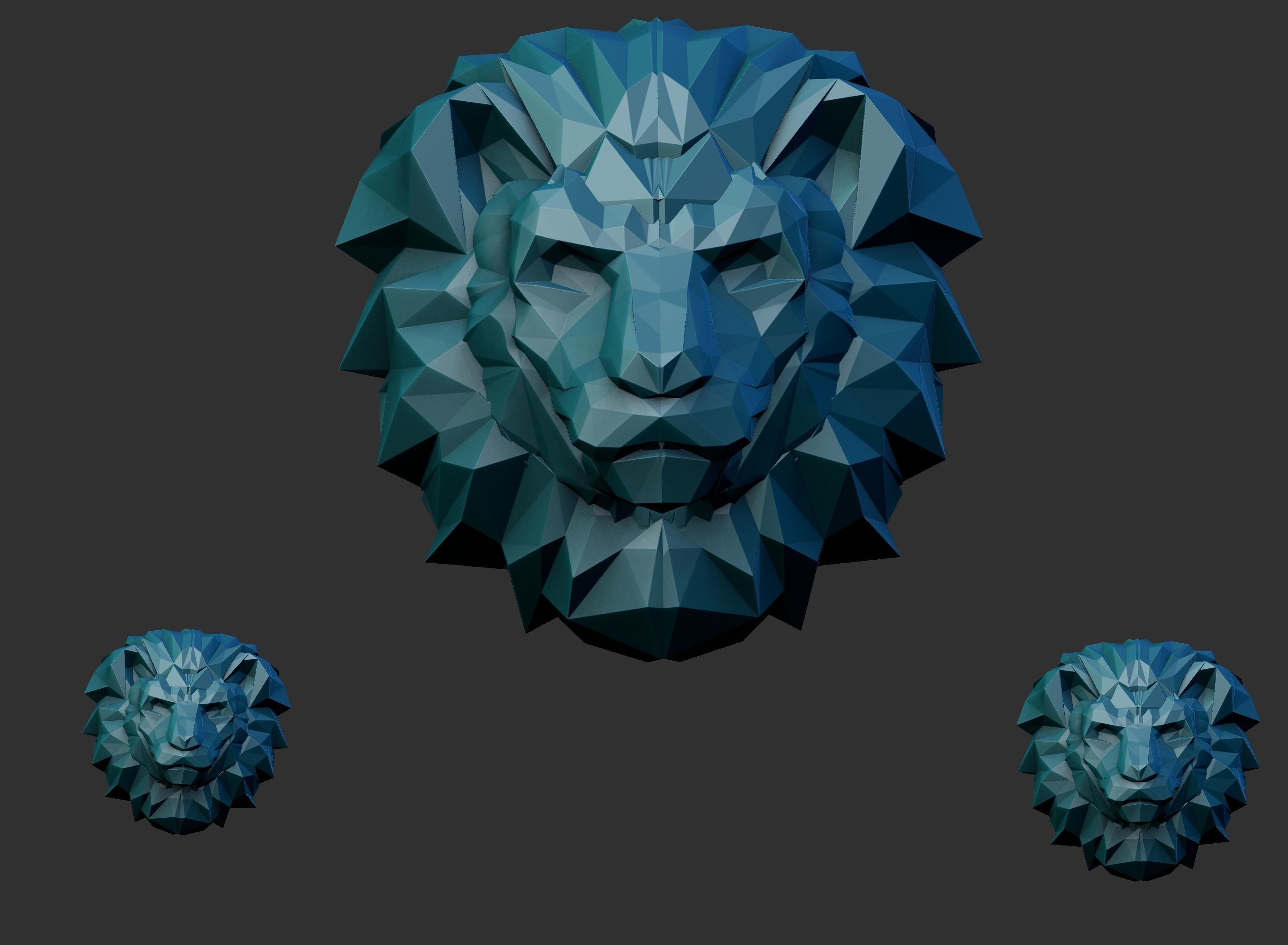 polygonal lion head 3D print model_1