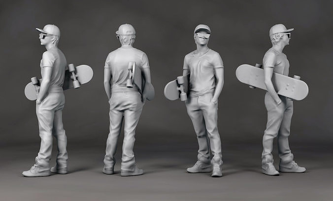 Man Holding Skateboard Action Figure 3D print model