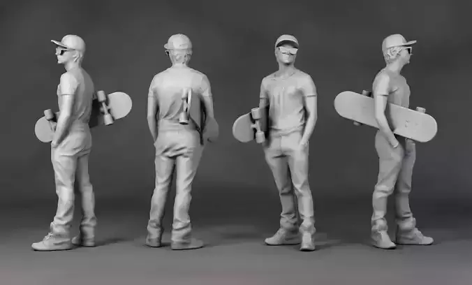Man Holding Skateboard Action Figure