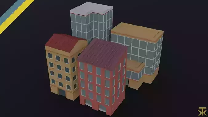 Cartoon city houses Polygonal Style