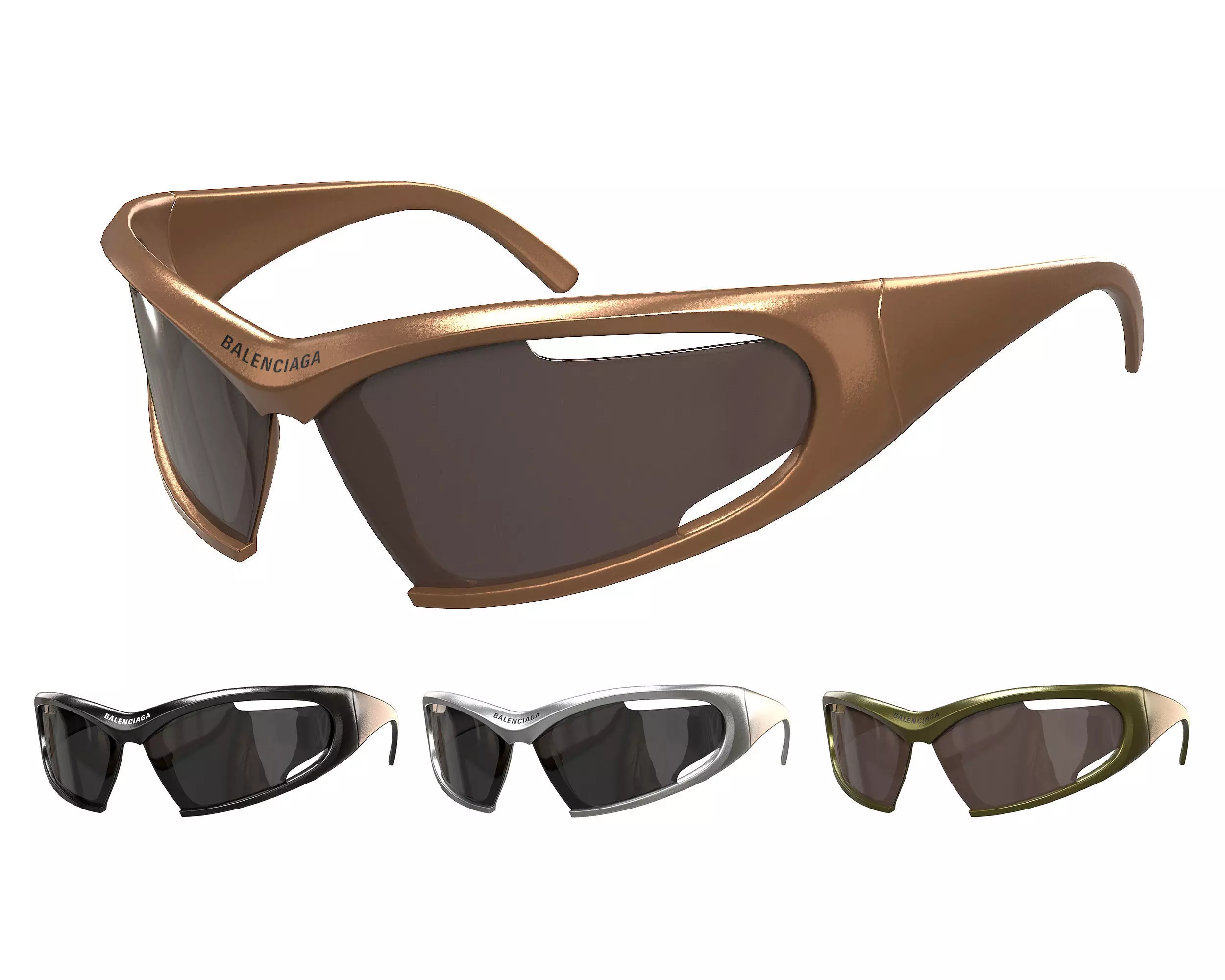 Balenciaga Dynamo Rectangle Sunglasses Low-poly 3D model_0