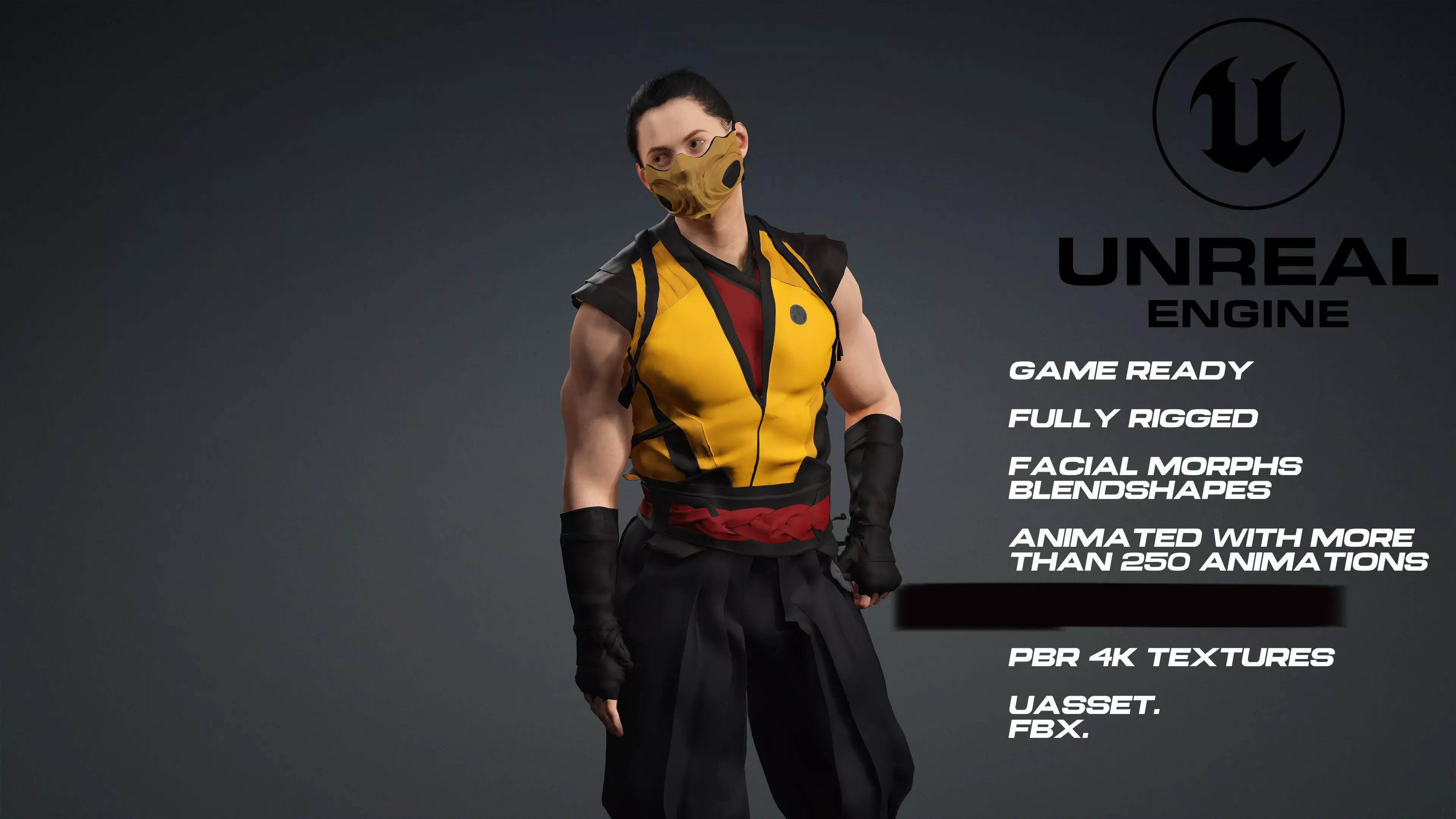 Scorpion - Mortal Kombat - UE5 - face - animated Low-poly 3D model_0