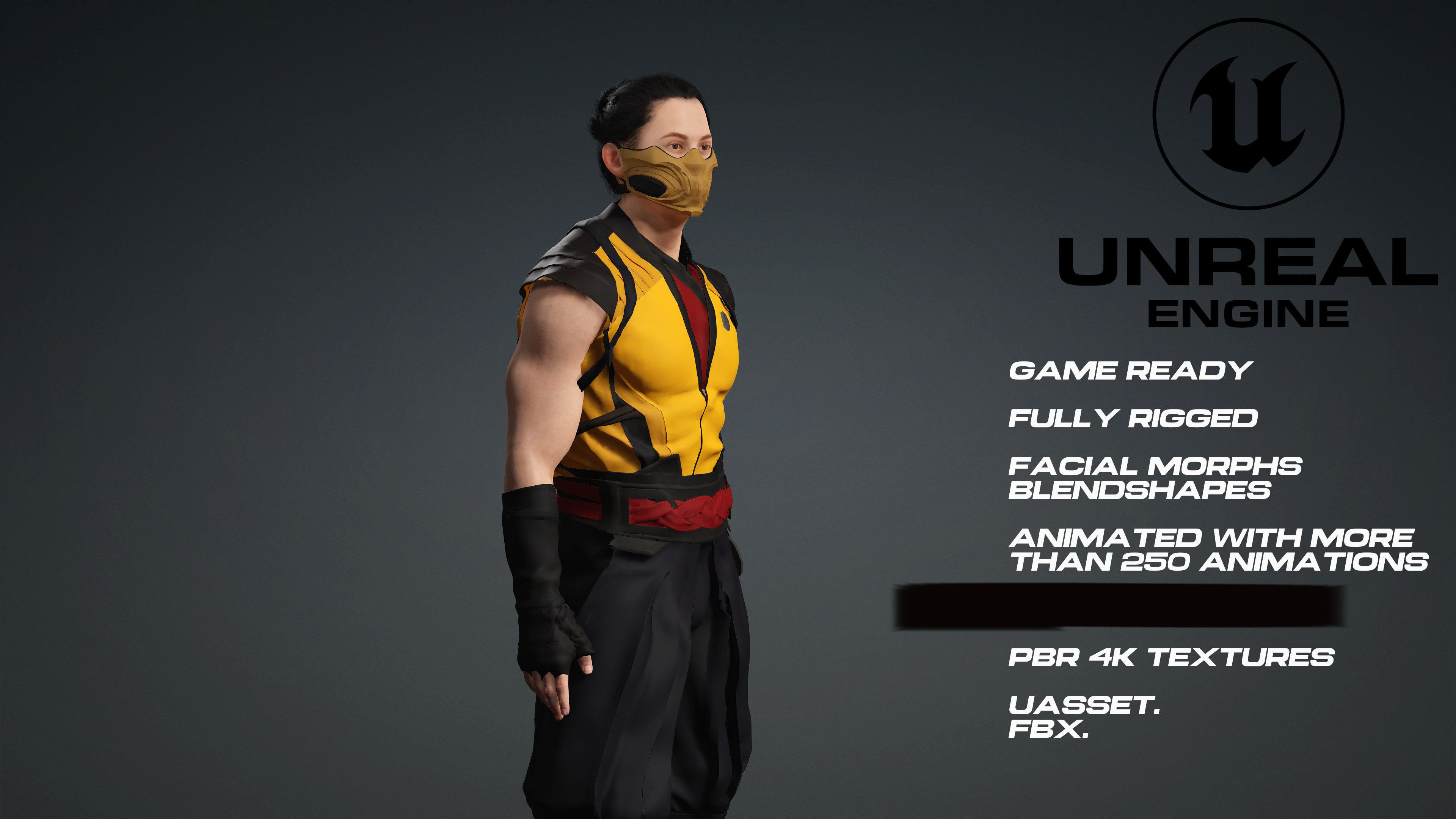 Scorpion - Mortal Kombat - UE5 - face - animated Low-poly 3D model_2