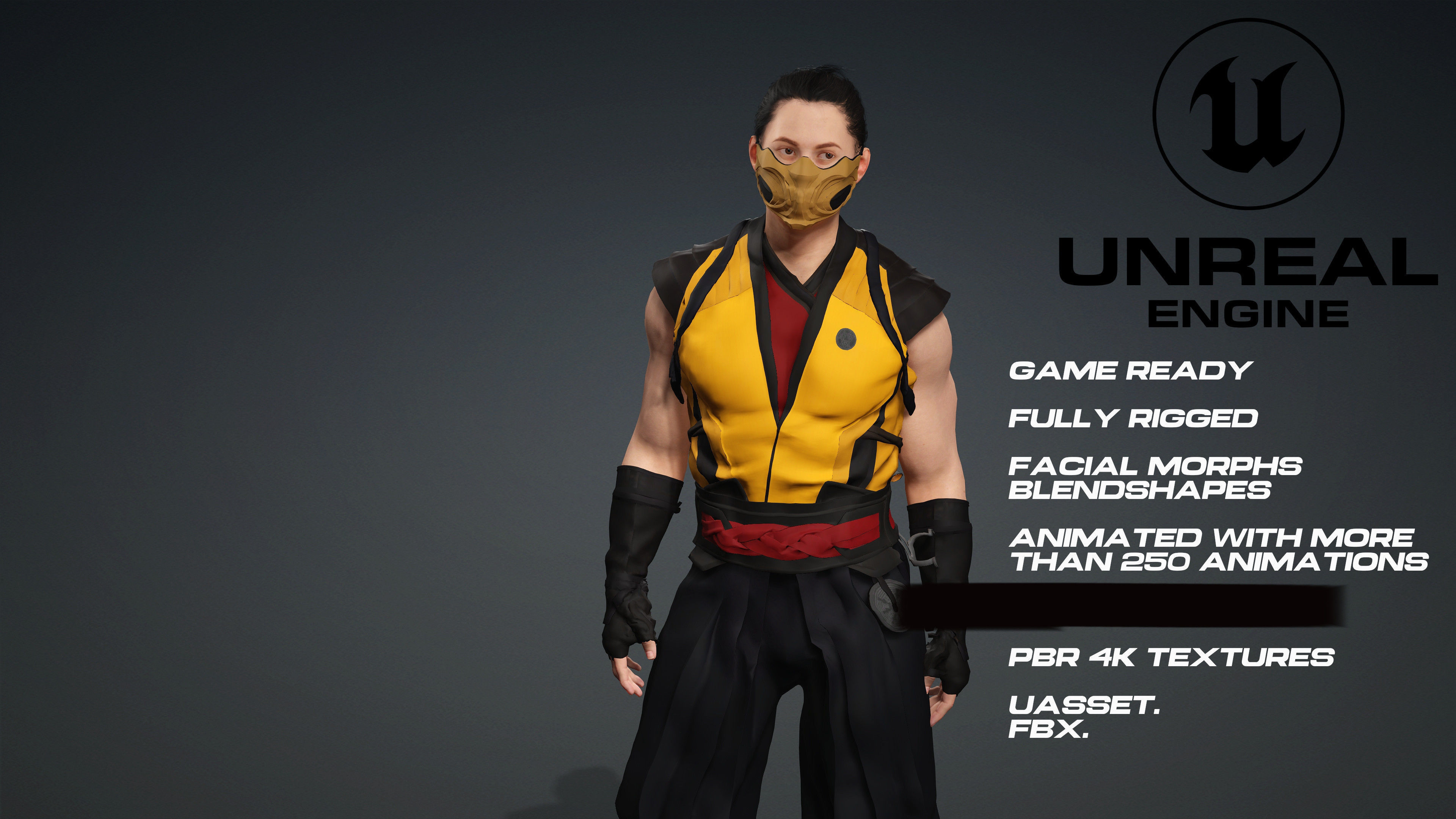 Scorpion - Mortal Kombat - UE5 - face - animated Low-poly 3D model_3
