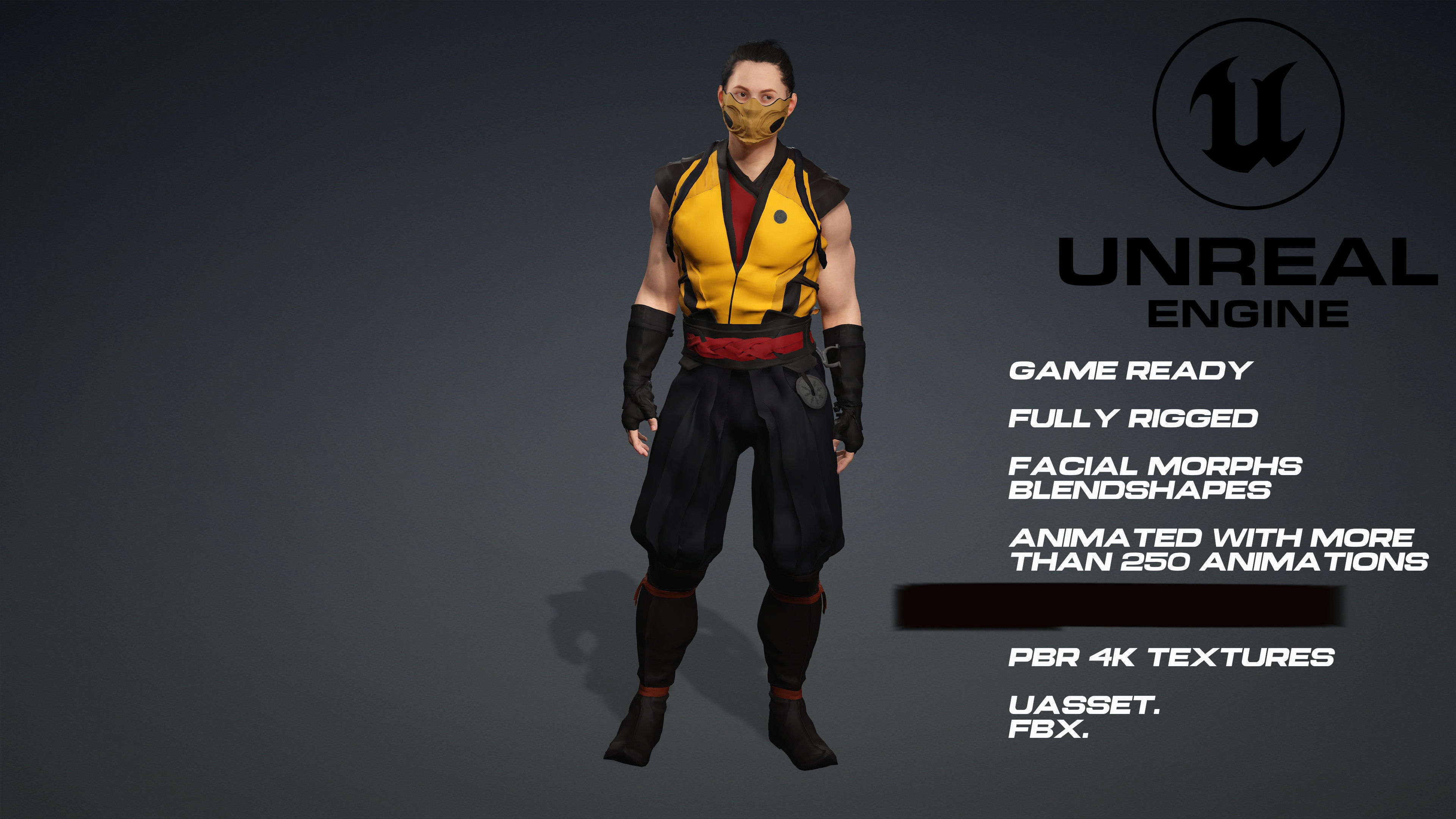 Scorpion - Mortal Kombat - UE5 - face - animated Low-poly 3D model_4