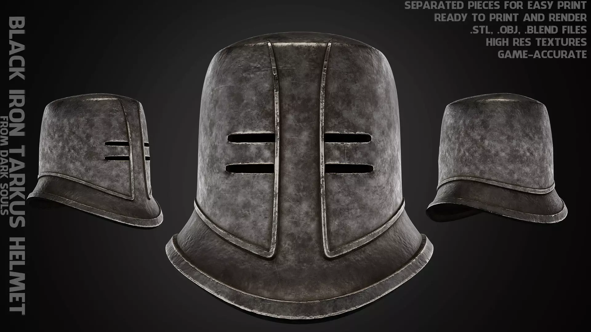 Dark Souls Black Iron Tarkus Helmet for Cosplay 3D print model_0