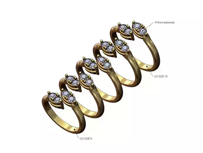 Bypass marquise diamond prong plate ring US sizes 6to10