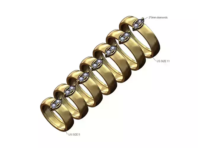 Wide marquise diamond prong plate band US sizes 5to11