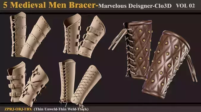 5 Medieval Men Bracers-MD-Clo3D- FBX -OBJ 3D model