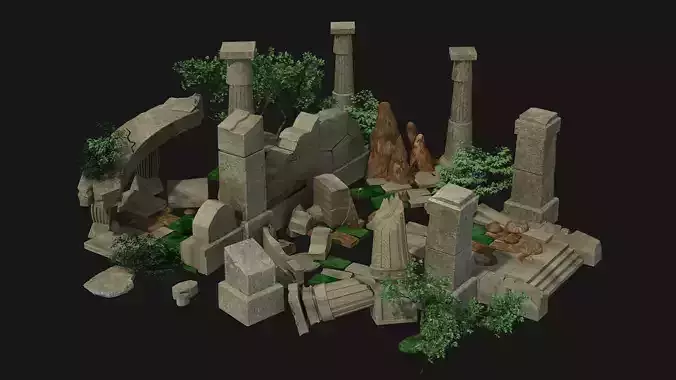 temple ruin ruins  rocks exterior stones damaged highpoly 