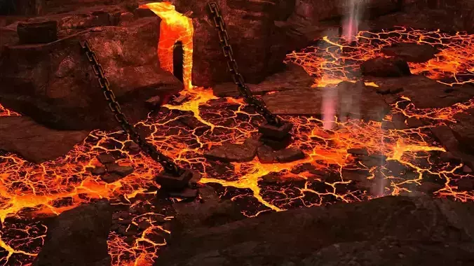 lava fire magma skull cave gate temple rock cliff mount mountain