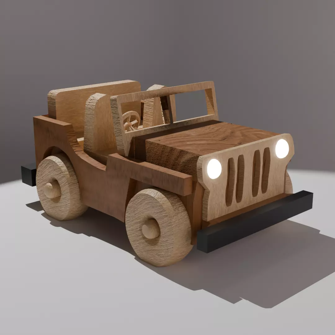 A Toy car SUV made of wood Low-poly 3D model