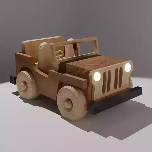 A Toy car SUV made of wood