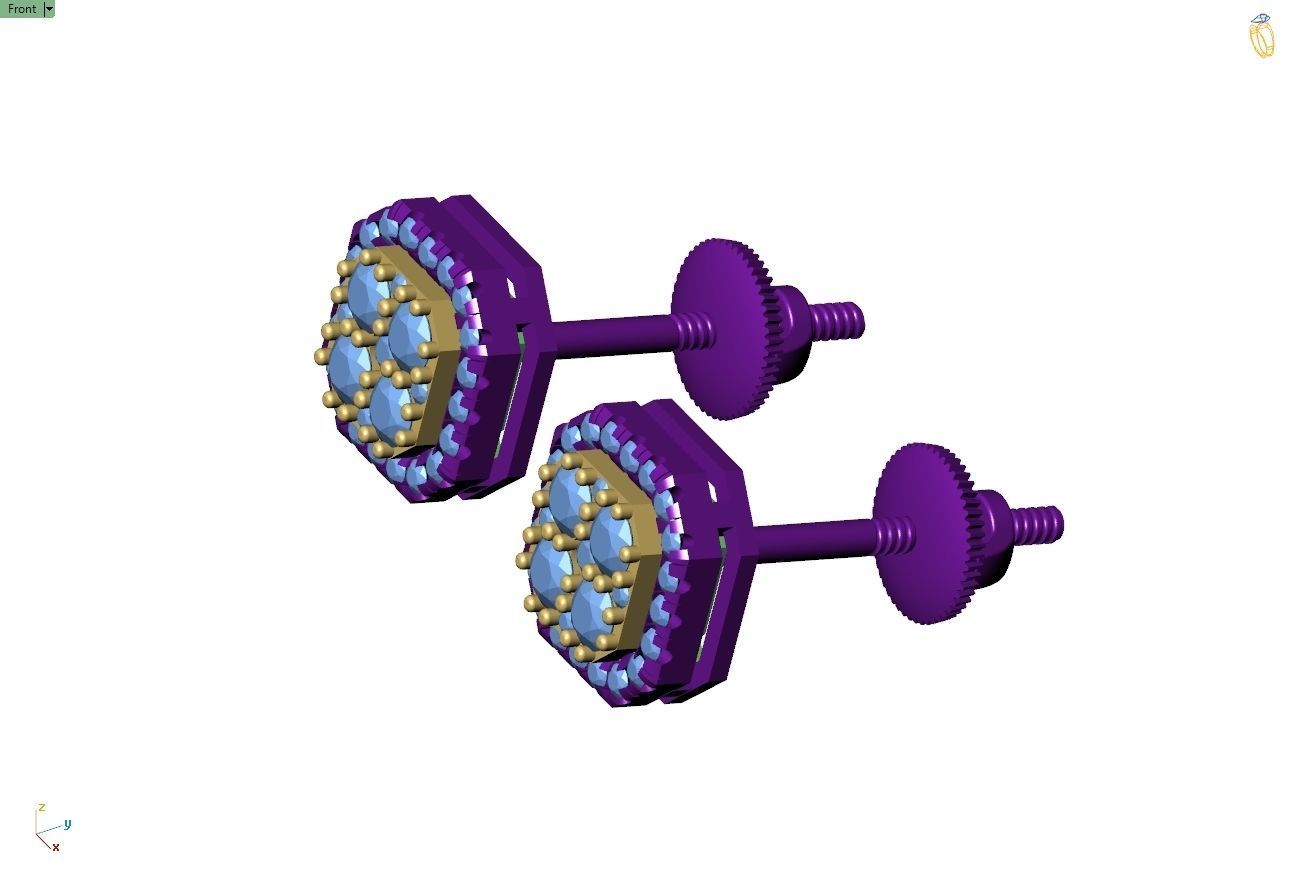 Custom Emerald Square Shape Round Diamond Studs - Earrings 10mm 3D print model_8