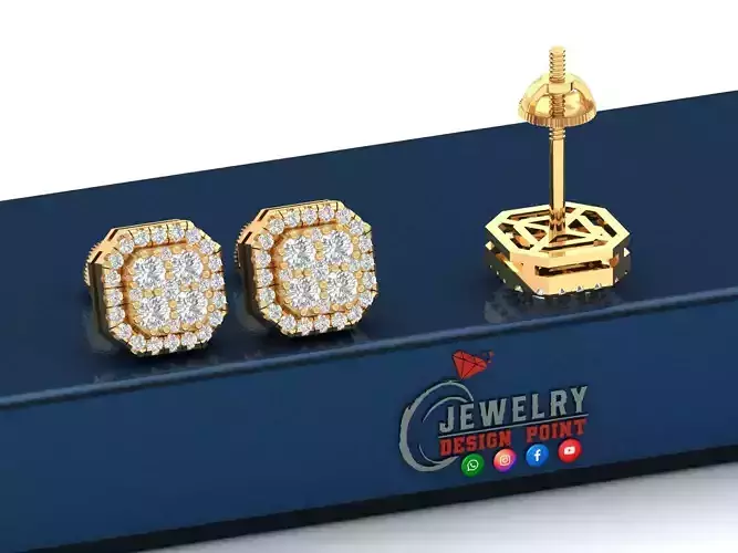 Custom Emerald Square Shape Round Diamond Studs - Earrings 10mm 