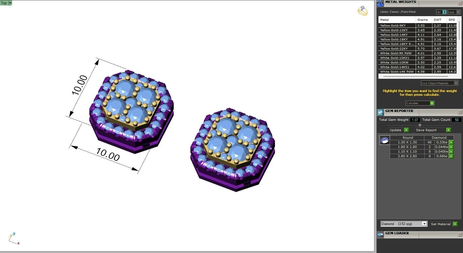 Custom Emerald Square Shape Round Diamond Studs - Earrings 10mm 3D print model_6