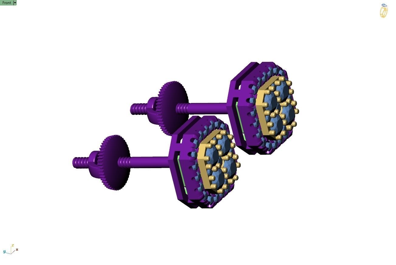 Custom Emerald Square Shape Round Diamond Studs - Earrings 10mm 3D print model_9