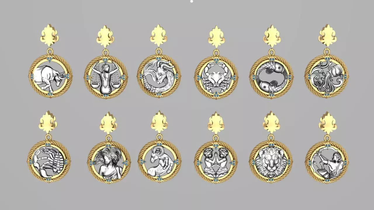 Zodiac Symbols theme 2 twopoly frame with diamonds 3D print model_0