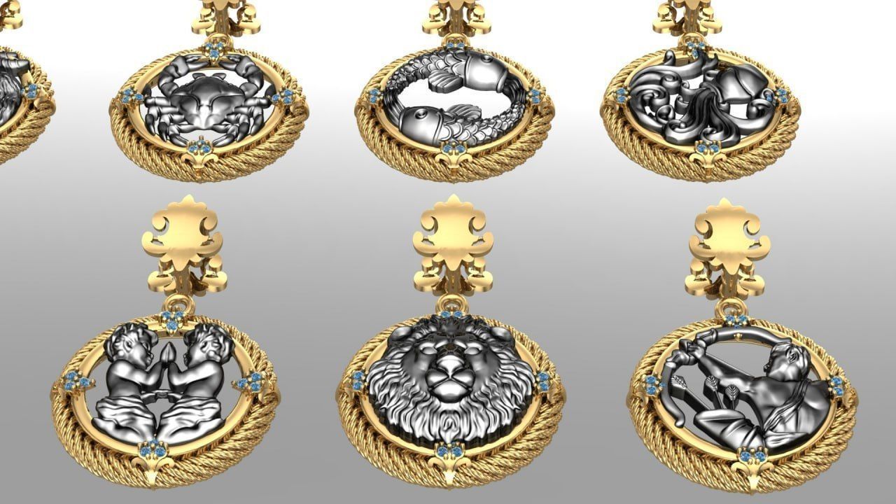 Zodiac Symbols theme 2 twopoly frame with diamonds 3D print model_2