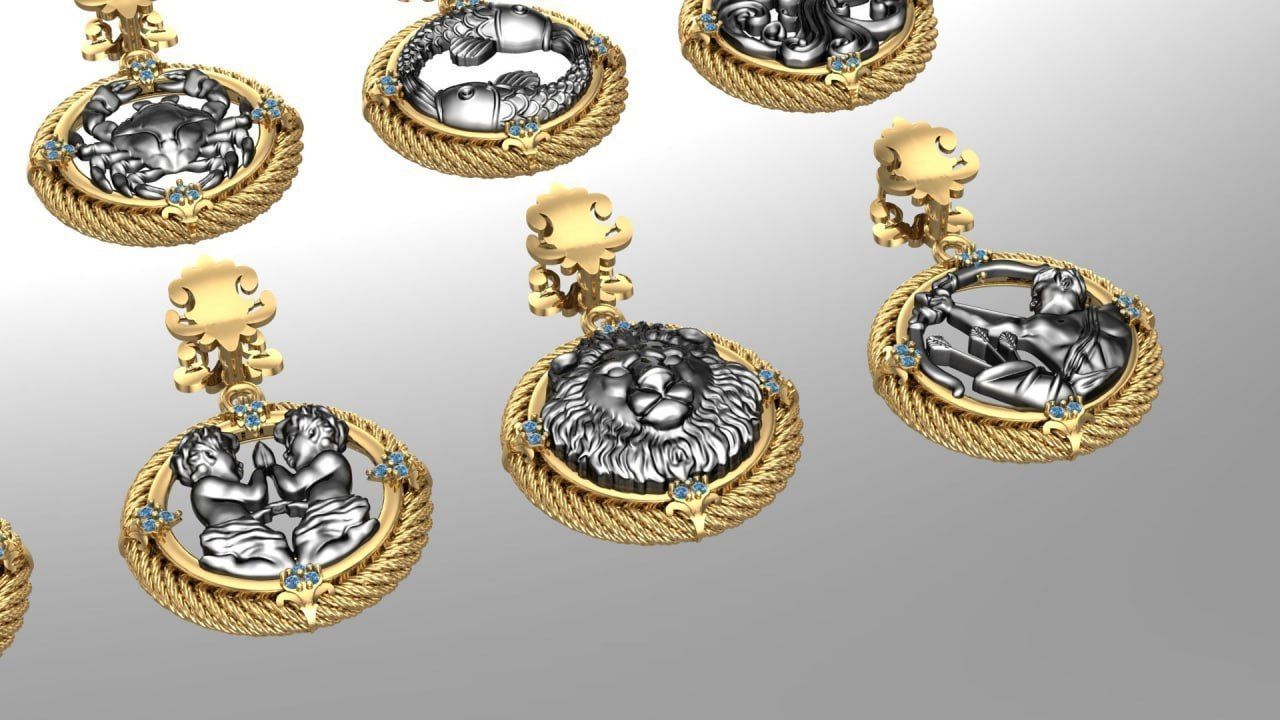 Zodiac Symbols theme 2 twopoly frame with diamonds 3D print model_6