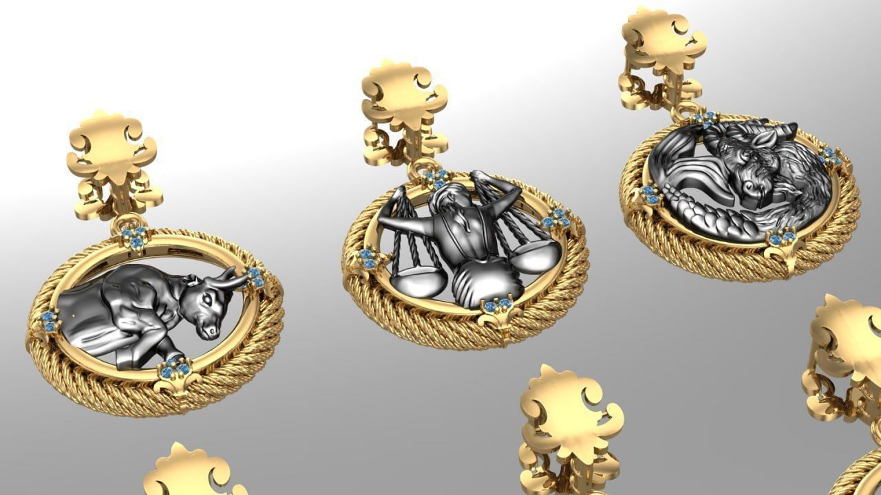 Zodiac Symbols theme 2 twopoly frame with diamonds 3D print model_3