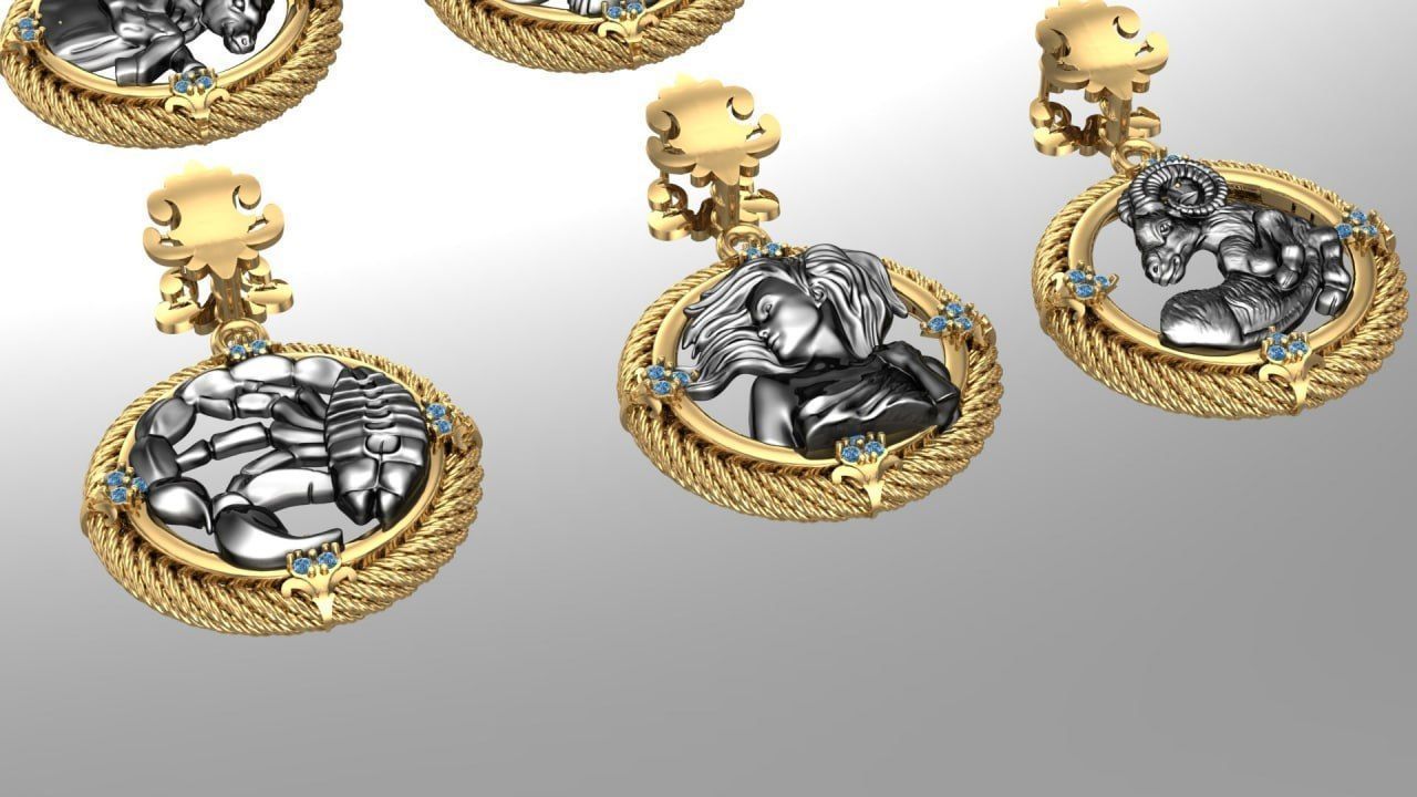 Zodiac Symbols theme 2 twopoly frame with diamonds 3D print model_4