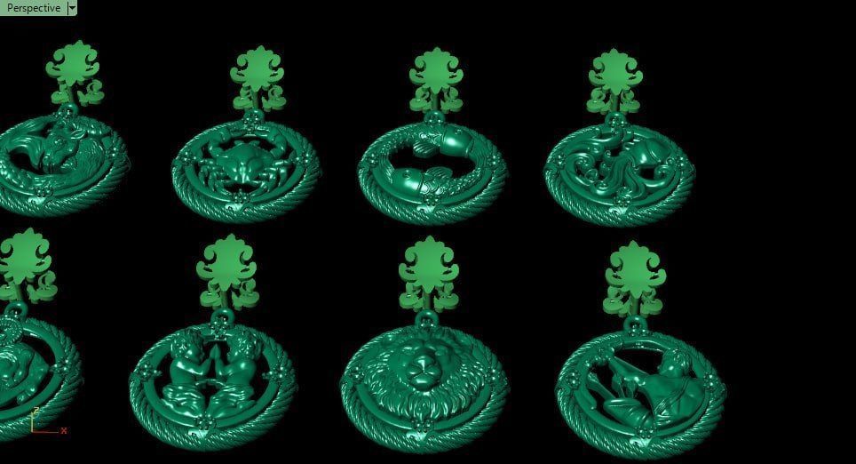 Zodiac Symbols theme 2 twopoly frame with diamonds 3D print model_8