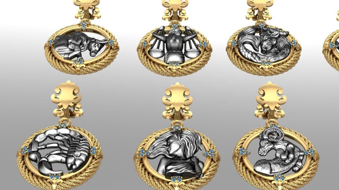 Zodiac Symbols theme 2 twopoly frame with diamonds 3D print model_1