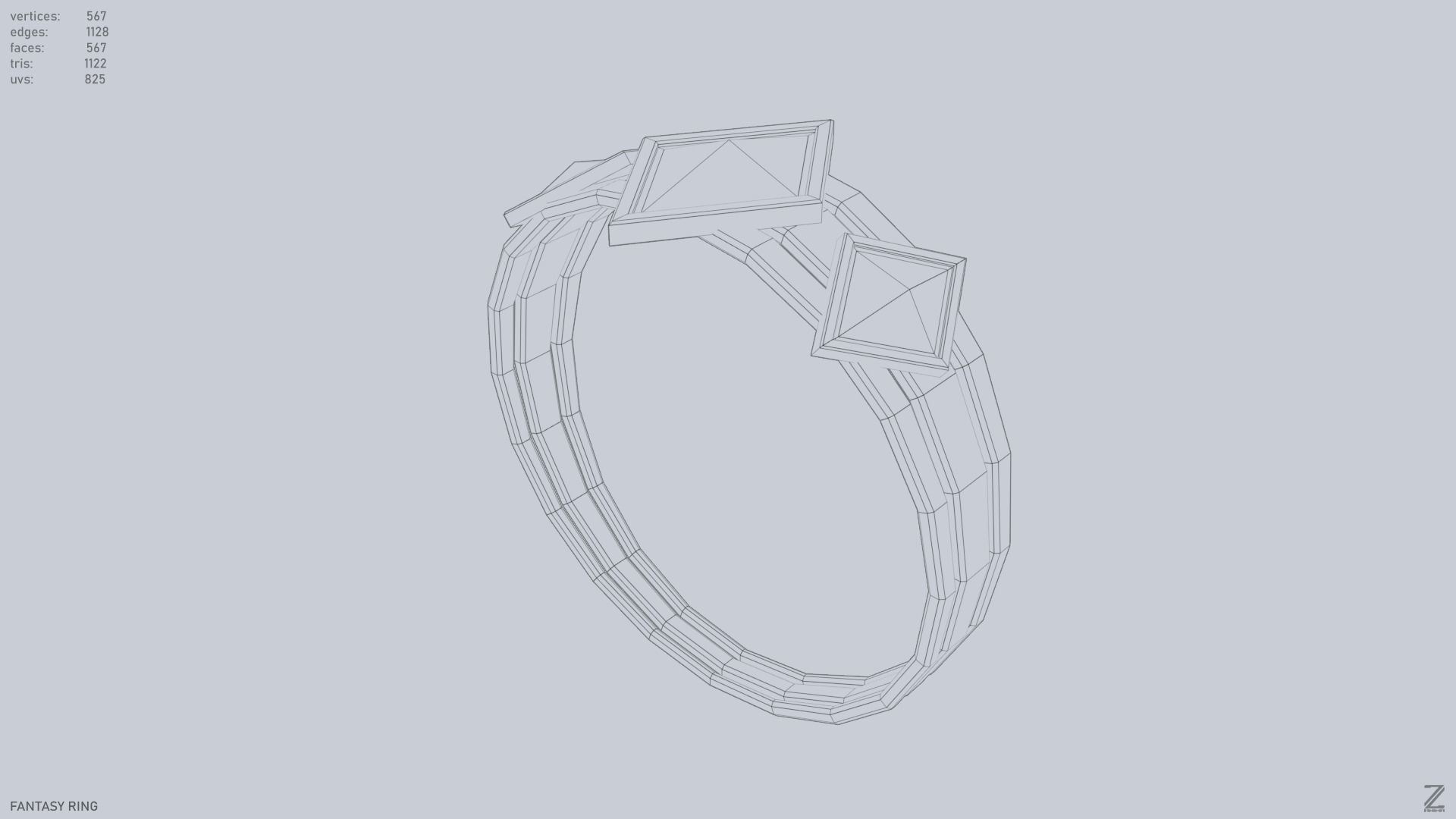 Fantasy ring Low-poly 3D model_14