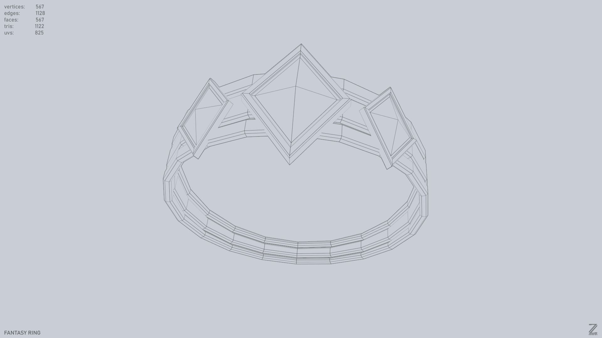 Fantasy ring Low-poly 3D model_10
