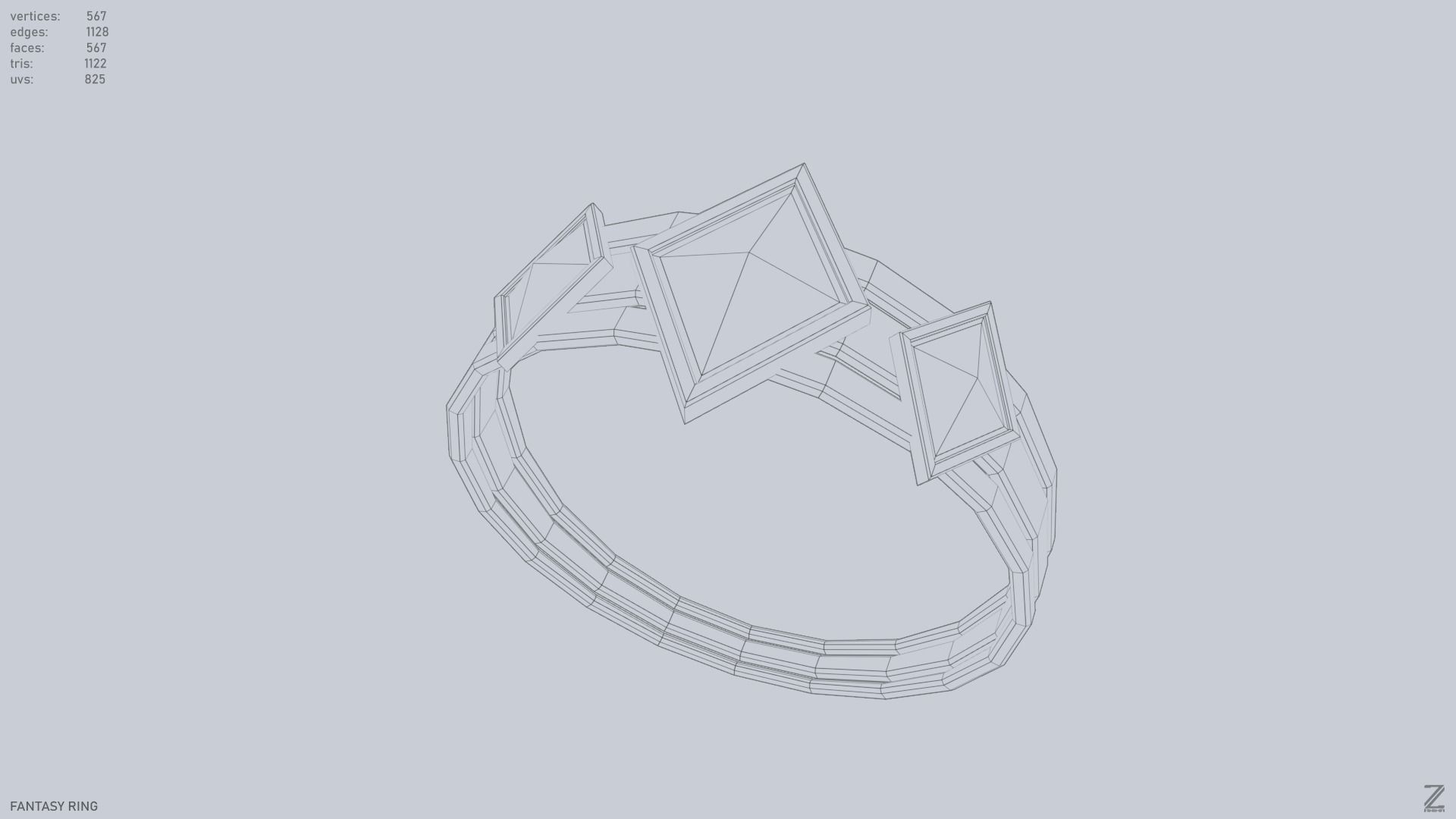 Fantasy ring Low-poly 3D model_9