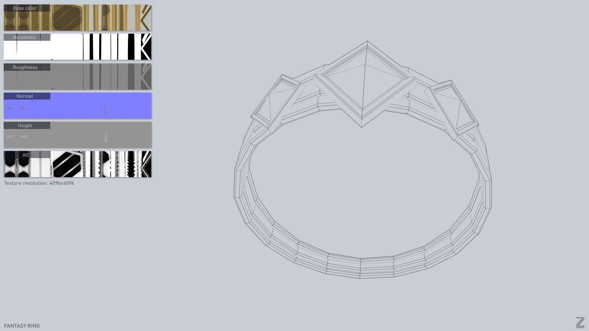 Fantasy ring Low-poly 3D model_3