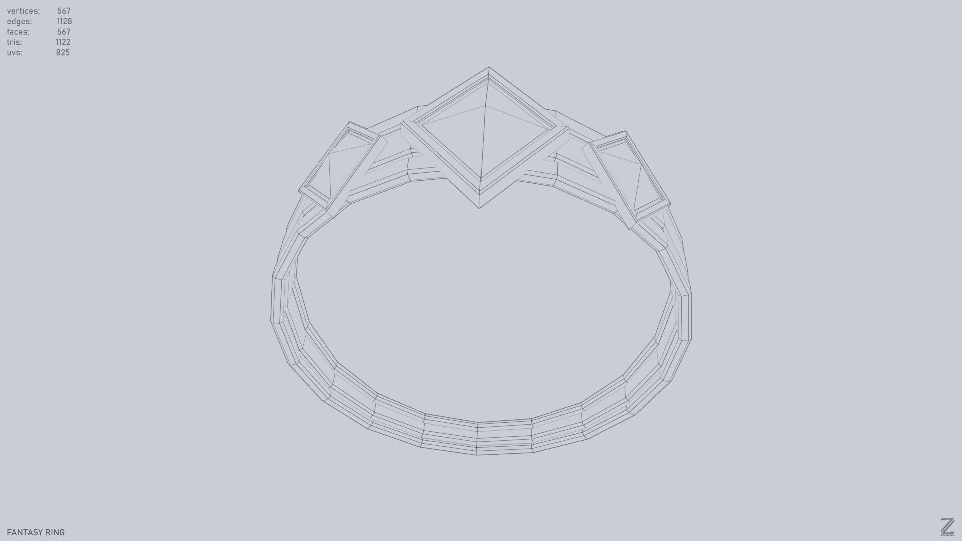 Fantasy ring Low-poly 3D model_15