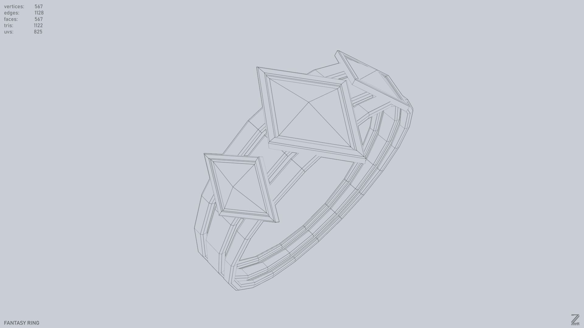 Fantasy ring Low-poly 3D model_11