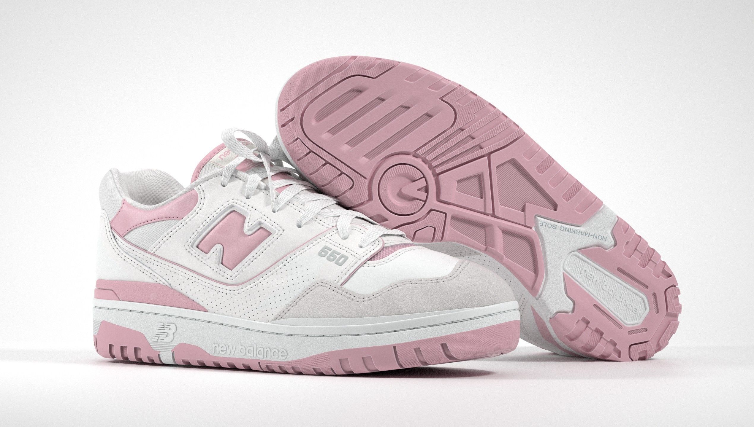 New Balance 550 Pink Suede Sneaker 3D model_6