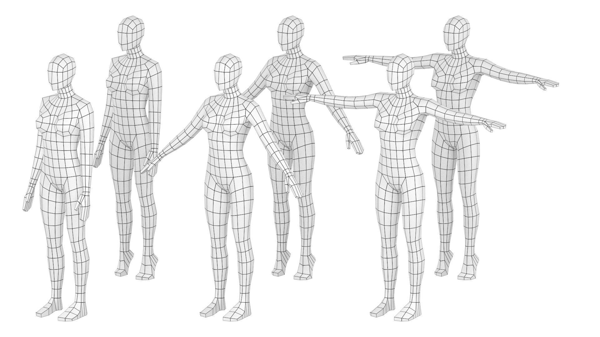 Natural Female In 6 Modeling Poses COLLECTION 3D model_2