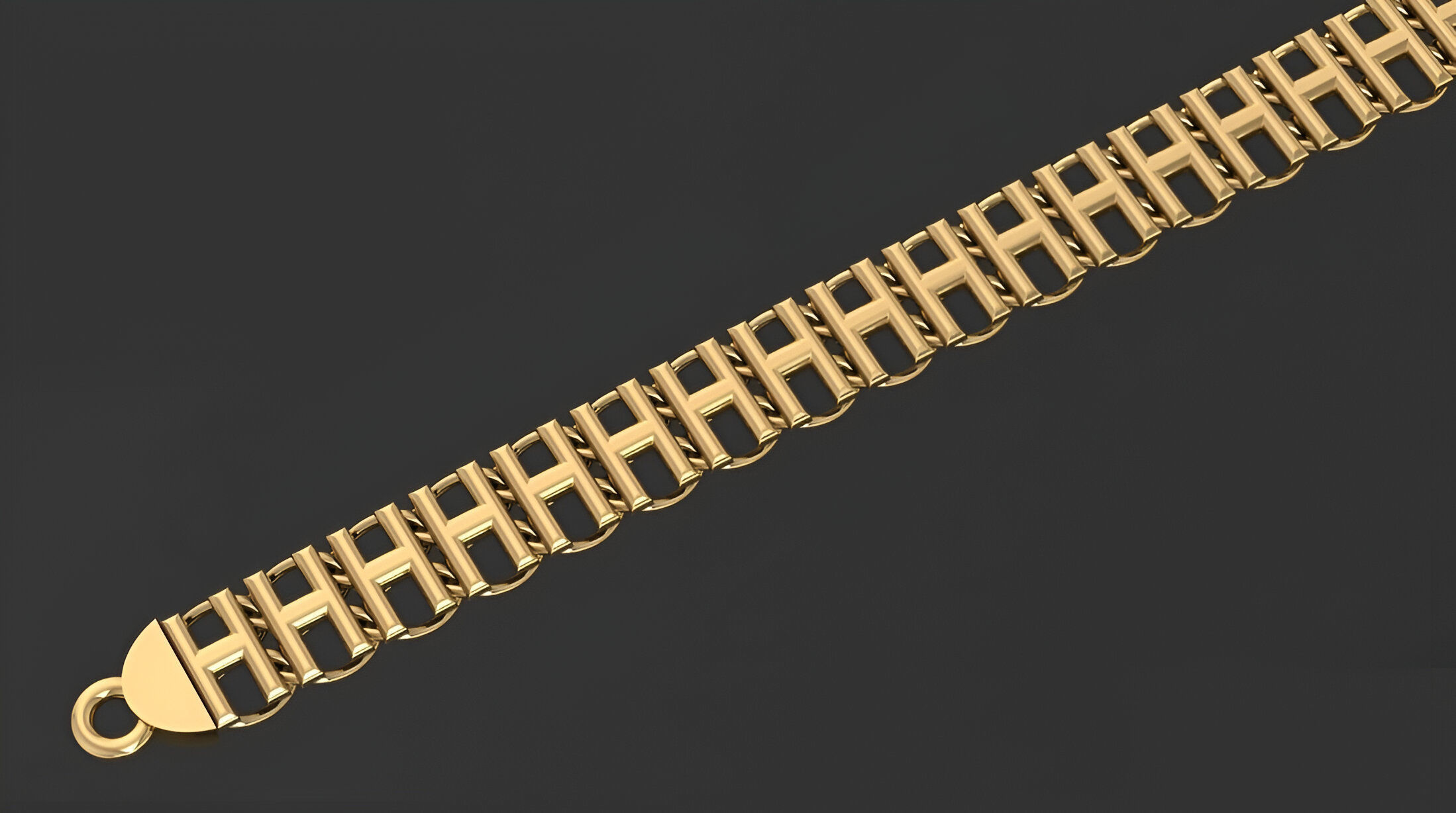 Gold Chain Bracelet 3D print model_6