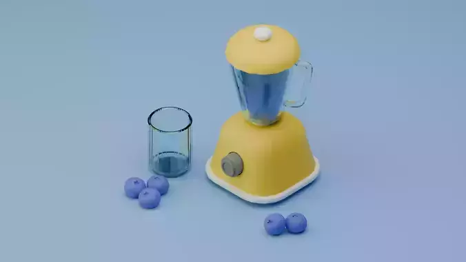 Cartoon Blender with Blueberries Low-poly 3D model