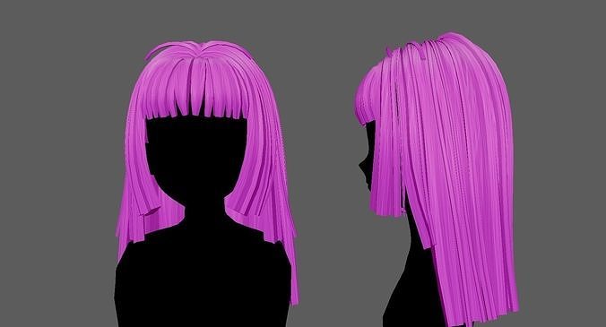 Anime hair style 21 low poly for woman and girl  Low-poly 3D model