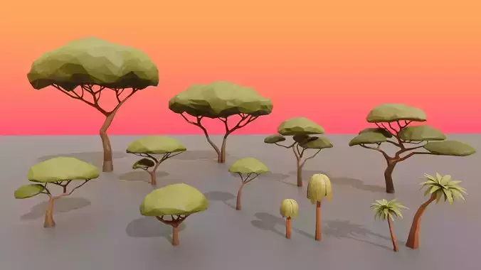 Collection Trees Savannah Biome Low Poly Low-poly 3D model