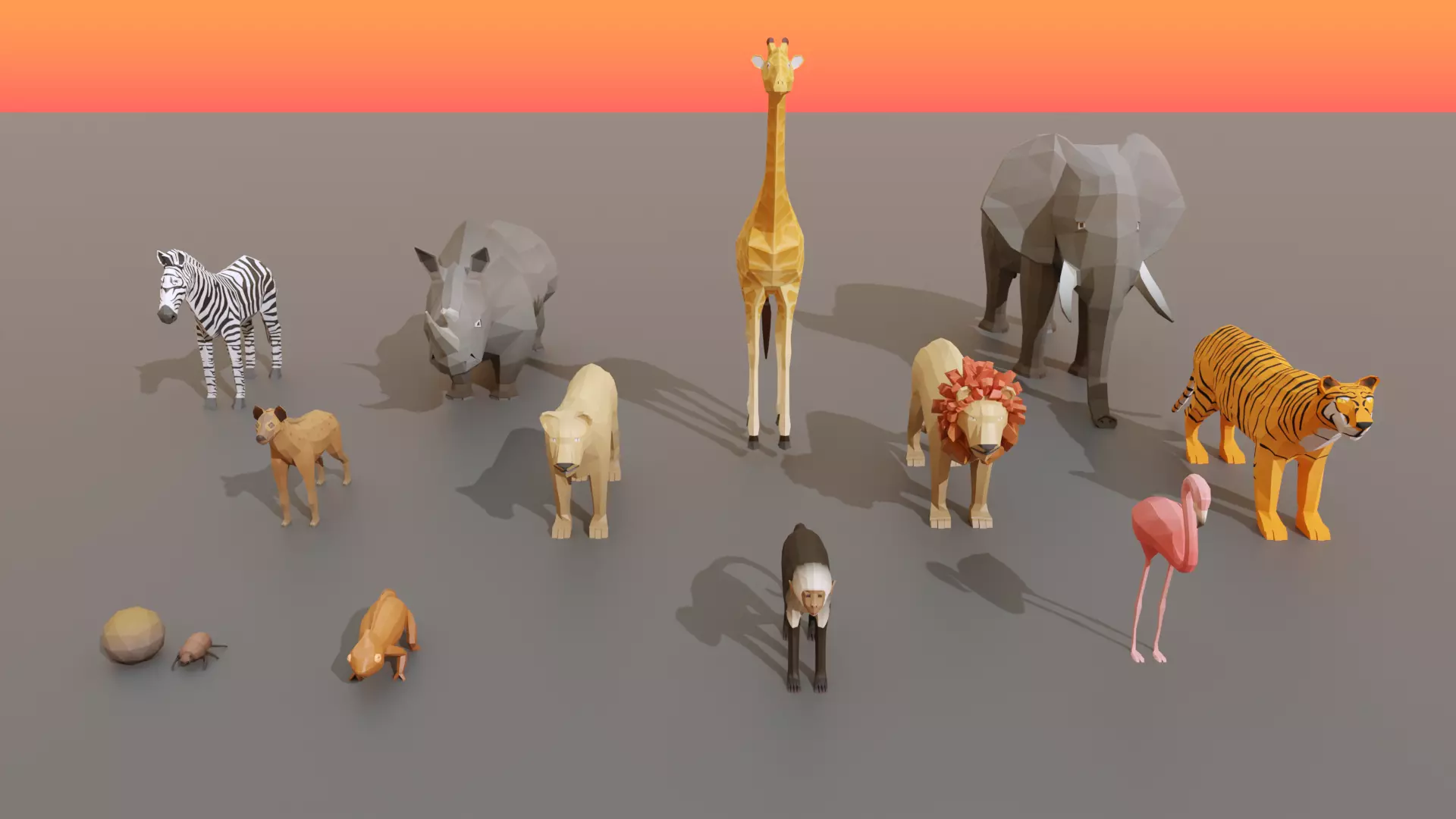 Collection Animals Savannah Biome Low Poly Low-poly 3D model_0