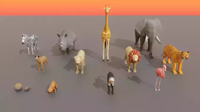 Collection Animals Savannah Biome Low Poly   Low-poly 3D model